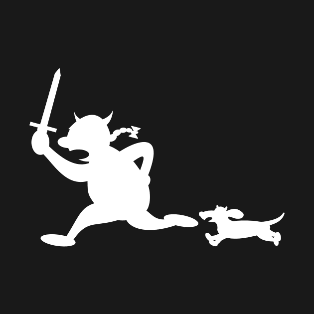 Running Viking with Dachshund (white) by schlag.art