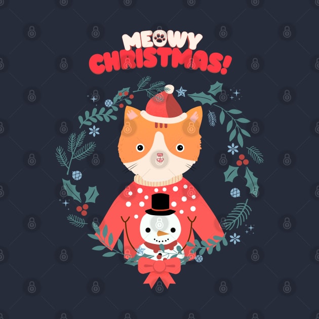 Meowy Christmas! Happy Holidays Cat closed up with ugly sweater! by MiaouStudio