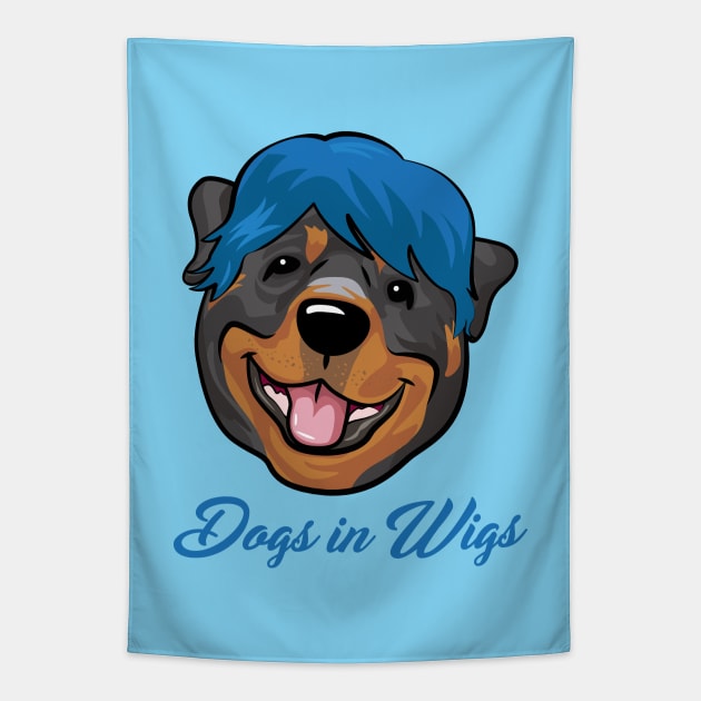 Dogs in Wigs - Funny Rottweiler Dog Tapestry by andantino