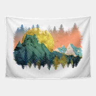 Snow in the golden mountains Tapestry