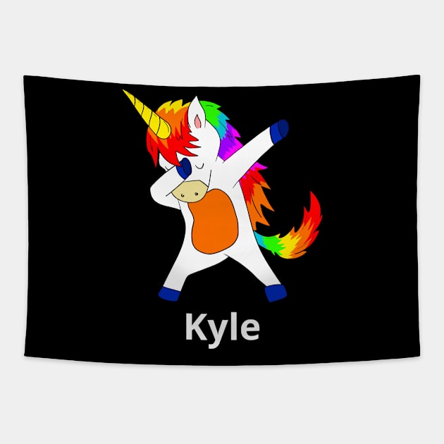 Kyle First Name Personalized Dabbing Unicorn Tapestry by chuhe86