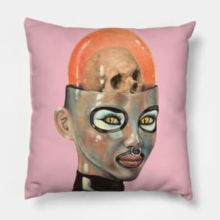 Future Girl | Skull Brain | Candy Girl Surreal Pop Art | Steam Punk  Original Surreal Painting By Tyler Tilley Pillow