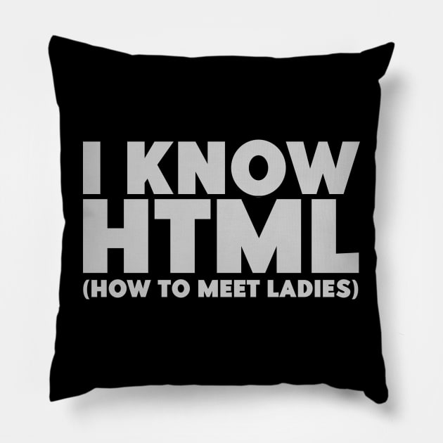 I Know HTML (How To Meet Ladies) Funny Programmer Pillow by Issho Ni