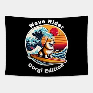 Wave Rider Corgi Edition- Corgi Surfing on the Great Waves off Kanagawa Tapestry