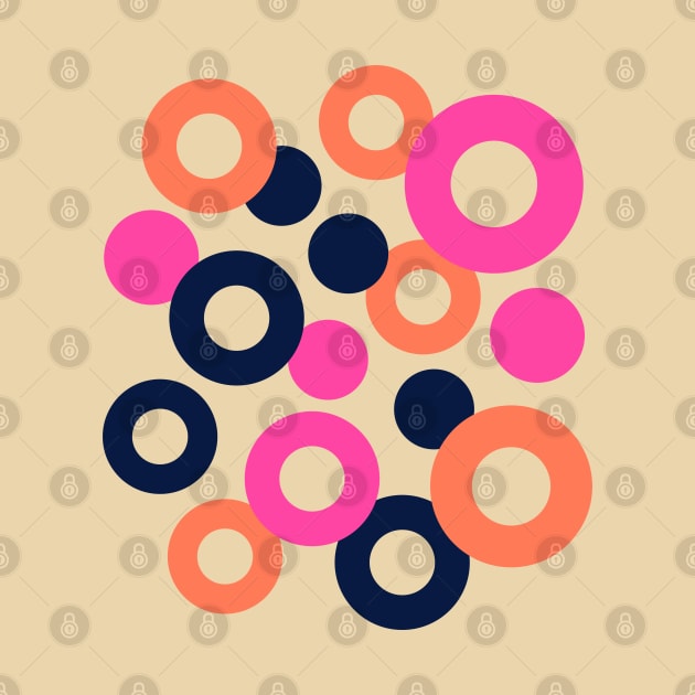 DROPS Polka Dots Rings Geometric Mid-Century Abstract in Retro Midnight Blue Orange Fuchsia Hot Pink - UnBlink Studio by Jackie Tahara by UnBlink Studio by Jackie Tahara