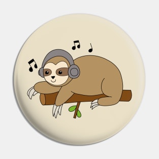 Sloth with Headphones Pin