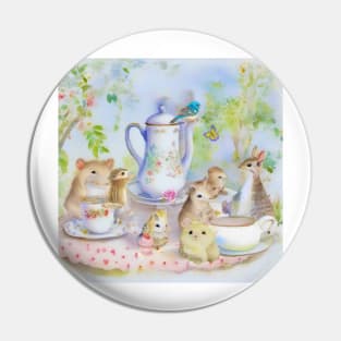 Cute tea party, children illustration Pin