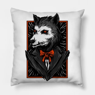 Big Bad Wolf Suit Black Orange Pillow