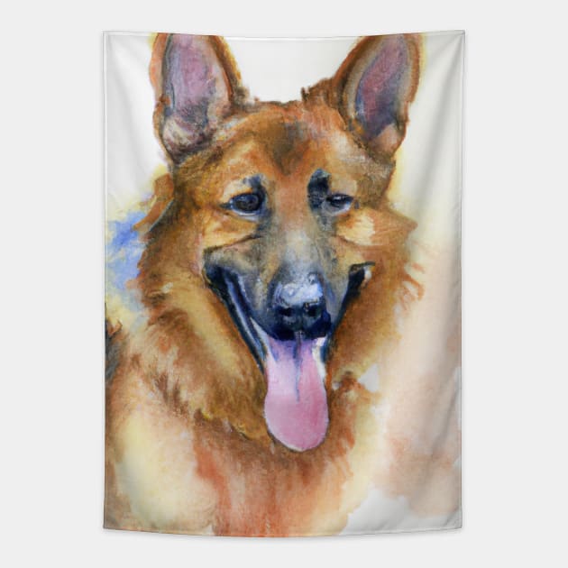 German Shepherd Watercolor - Gift For Dog Lovers Tapestry by Edd Paint Something