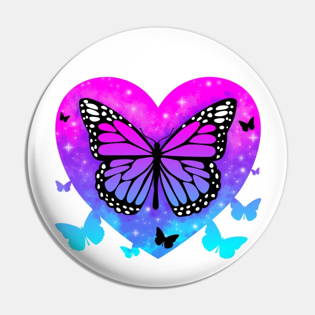 Butterfly Heart Sky Stars Art Pin by PnJ