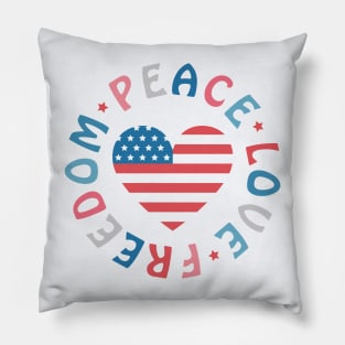 peace, love, freedom; USA; America; American flag; red white and blue; stars and stripes; proud American; 4th July shirt; 4th July Pillow