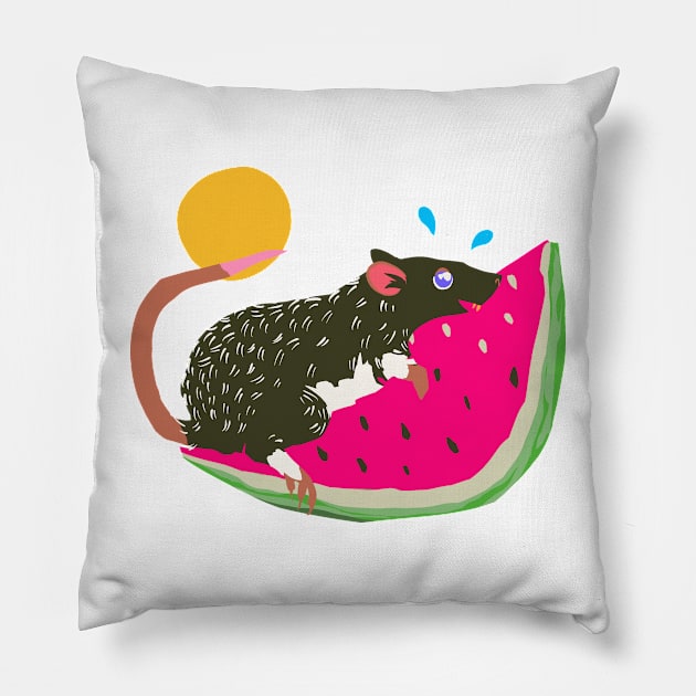 Summertime Rat on a Watermelon Slice Pillow by Adrielle-art