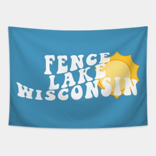 Sunshine in Fence Lake Wisconsin Retro Wavy 1970s Summer Text Tapestry