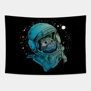 Cute Floating Cat in Space - Funny Space Cat Graphic Tapestry