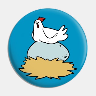 Cute Chicken Hen Sitting on a Giant Ostrich Egg Pin