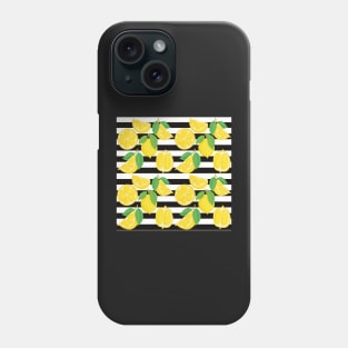 Pattern with lemons on blackandwhite  striped background Phone Case