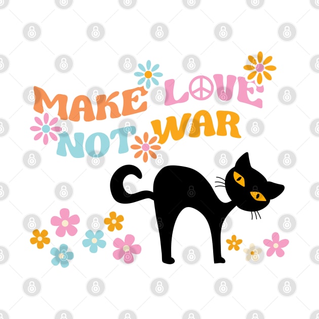 Retro Cat Make Love Not War Vintage Mid Century Cat by MalibuSun