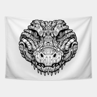 Biomechanical Crocodile: An Advanced Futuristic Graphic Artwork with Abstract Line Patterns Tapestry