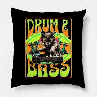 DRUM AND BASS  - Psychedelic Cat Dj (lime/orange) Pillow