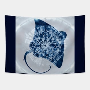 Manta Ray Mandala Indigo Blue Tie Dye Tapestry