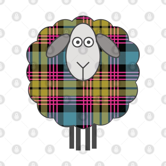 Scottish Pink, Blue and Yellow Tartan Patterned Sheep by MacPean