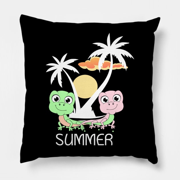 Summer with Lizard Pillow by pokymike