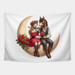 Valentine Horse Couple on Moon Tapestry