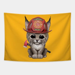 Cute Lynx Cub Firefighter Tapestry