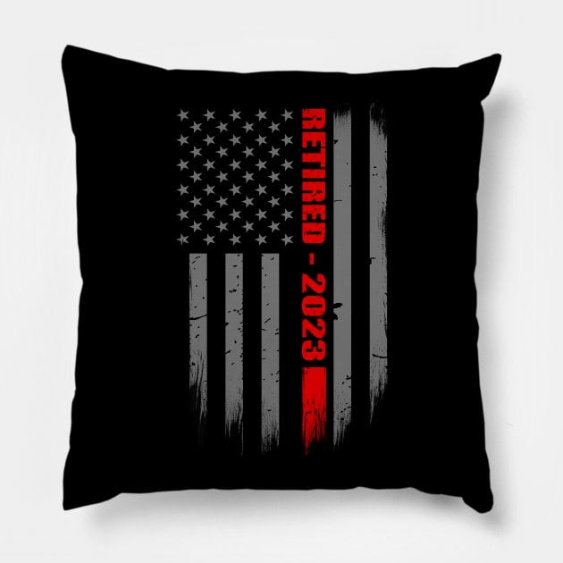 Retired Firefighter 2023 Thin Red Line Flag Gift For Retired Firefighters Pillow by bluelinemotivation