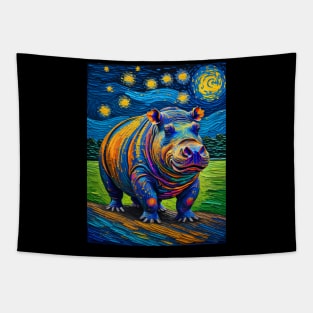 Hippopotamus at starry night Tapestry