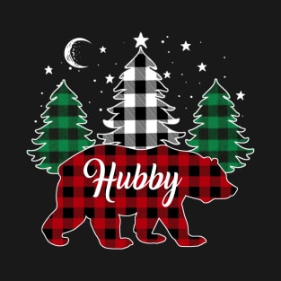 Hubby Bear Buffalo Red Plaid Matching Family Christmas T-Shirt