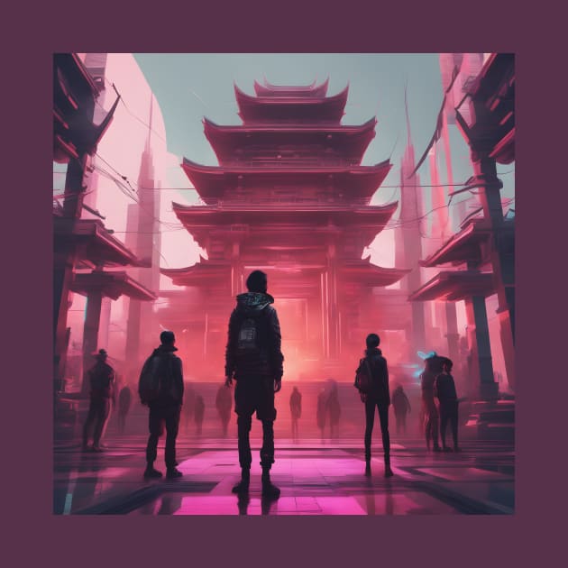 AI Generated Art | Cyberpunk Japanese Temple | Shrine by blue-koala