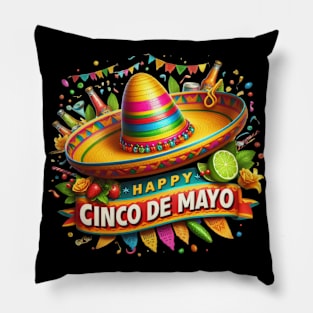 Happy Cinco de Mayo Vibrant Limon Sombrero Pillow