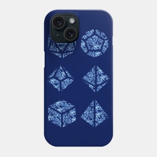 Delft Blue Gradient Rose Vintage Pattern Silhouette Polyhedral Dice - Dungeons and Dragons Design Phone Case