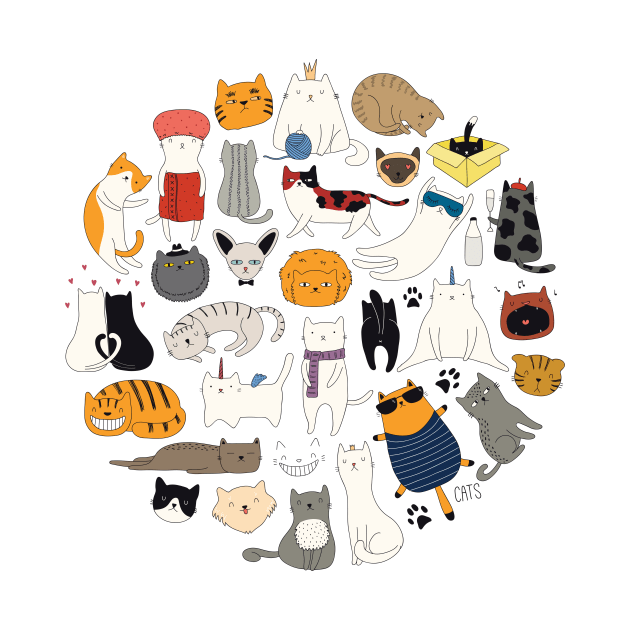 cute cat doodles circle #1 by Art Consulate