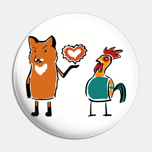 Funny cute Fox & Chicken Love Romantic Heart Gift Pin by MIRgallery