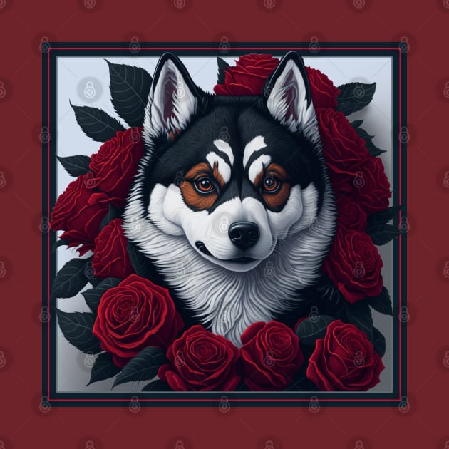 Alaskan Klee Kai red roses by xlhombat