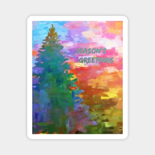 Season's Greetings colorful abstract with tree Magnet