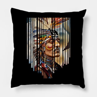 Native American Headdress in striped frame Pillow