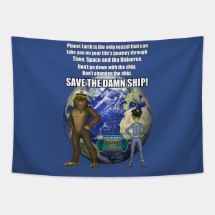 Bigfoot & Little Green Man Save the Ship Tapestry