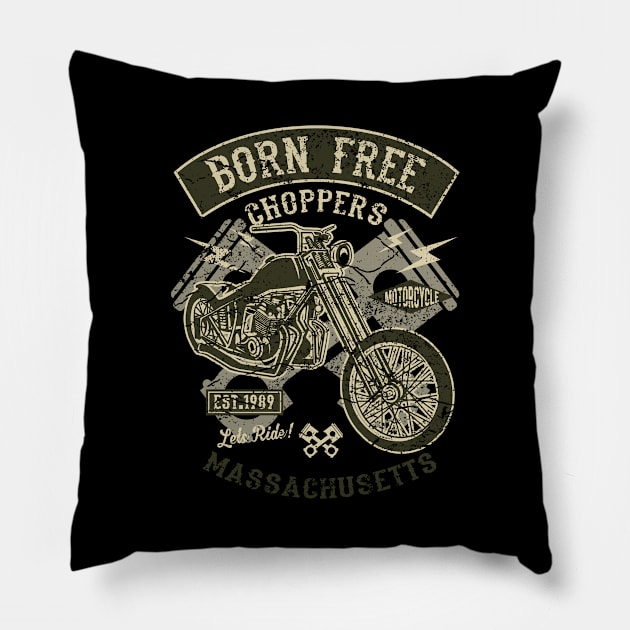 Born Free Choppers Retro Motorcycle Pillow by Rebus28