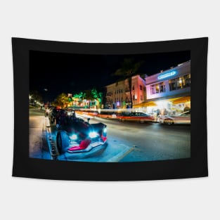 Ocean Ave at Night Miami Florida Art Deco Tapestry