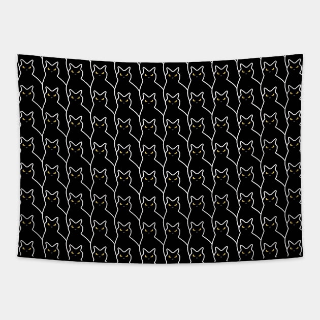 Black, cats pattern, yellow eyes, animal pattern, funny cats, cats lovers gift Tapestry by Collagedream