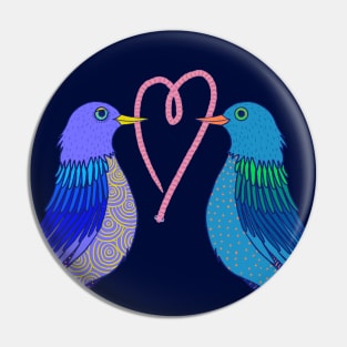 Love birds with work heart on dark background Pin