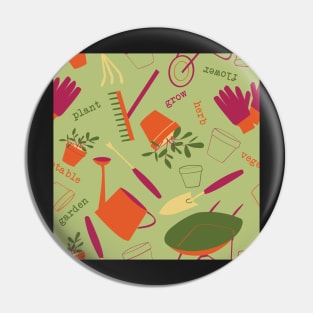 A Day in the Garden - gardening Gardener Pattern Green Orange Pin