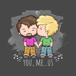 Cute LGBTQ Brunet And Blonde Gay Couple Gay-Bee Rainbow Pride T-Shirt