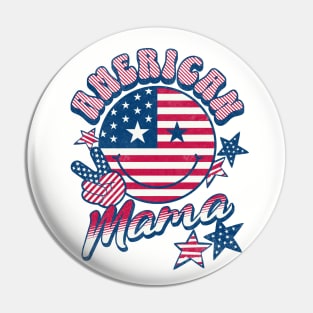 American Mama American Flag Retro Smiley Face Pin