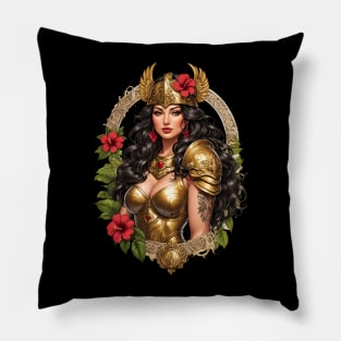 Penthesilea Amazonian warrior queen retro vintage floral design Pillow