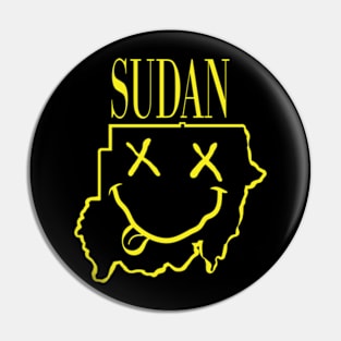 Vibrant Sudan Africa x Eyes Happy Face: Unleash Your 90s Grunge Spirit! Smiling Squiggly Mouth Dazed Happy Face Pin