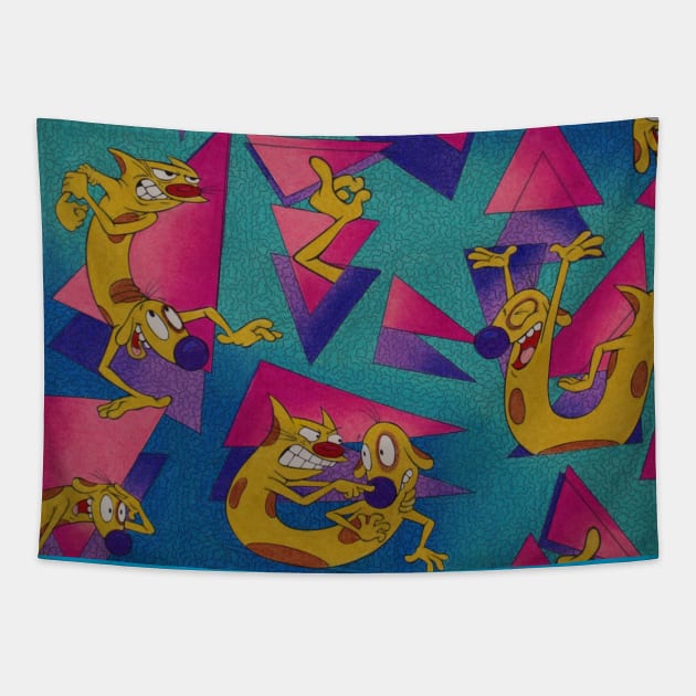 CatDog 90's Pattern Tapestry by AbbysRadArt